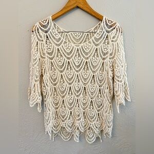 Cream Crochet Lace Top Large
